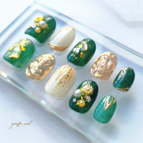 105 ネイルチップ 振袖ネイル 和装ネイル 前撮りネイル 緑ネイル