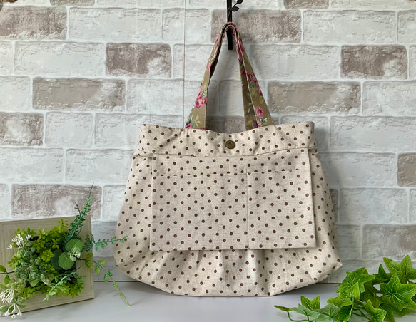[L size] Antique Rose Cotton Linen Granny Bag Beige &lt;推薦通勤包&gt 第4張的照片