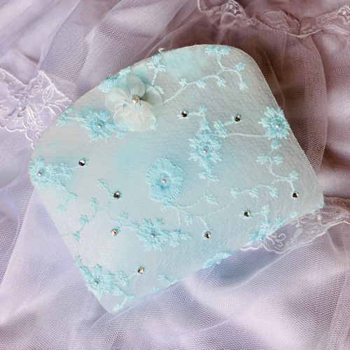 ドレスアップマスク お花レース マスクカバー スカイ・ブルー