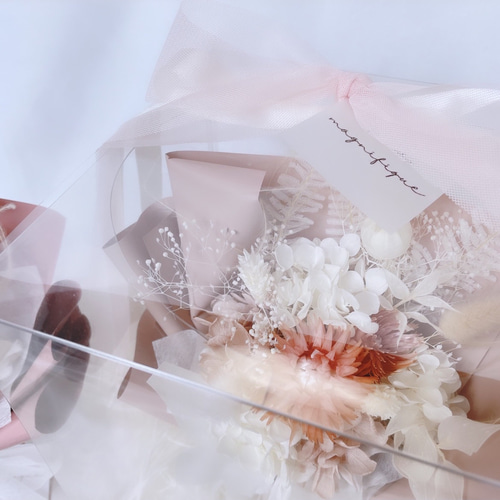 一点限定】ピンクベージュ系 ラッピングブーケ ドライフラワーと