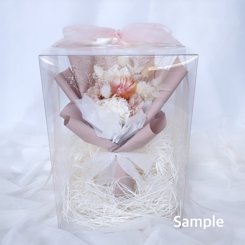 一点限定】ピンクベージュ系 ラッピングブーケ ドライフラワーと