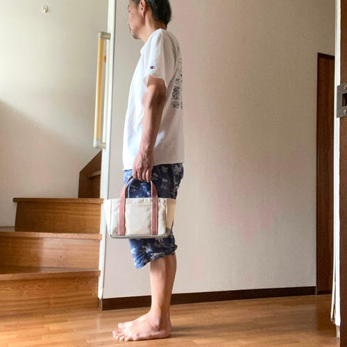 軽いボックストート」ミニサイズ「生成り✕オールドローズ