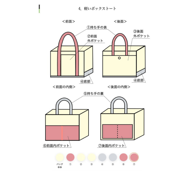 「軽いボックストート」ミニサイズ「生成り✕オールドローズ✕グレー」／倉敷帆布8号【受注制作】 9枚目の画像