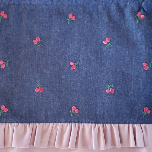 デニム風ピンクさくらんぼ刺繍 入園入学セット レッスンバッグ デニム風ピンクさくらんぼ刺繍 入園入学セット レッスンバッグ