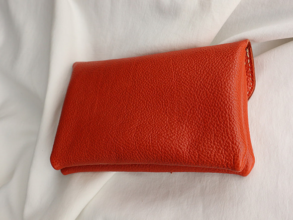 ギフトのようなリボンが可愛い２層の大きな長財布/ふんわり長財布/ハンドメイド革作品/gift-orange 3枚目の画像