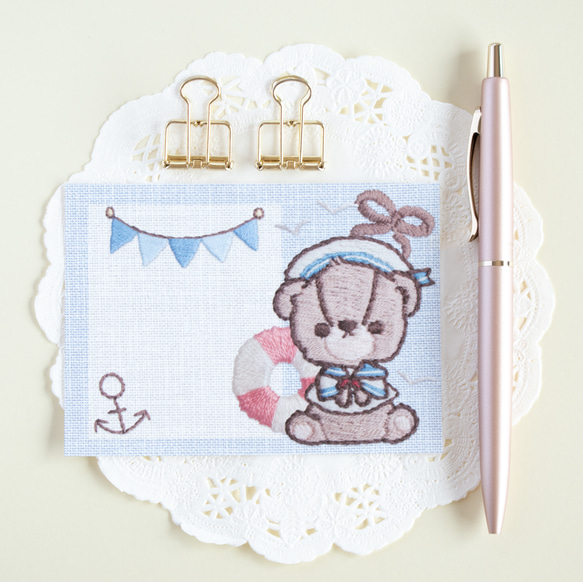 「Marine Look Bear / マリンルックベア」刺繍イラストメモ 6 ❁︎ 30枚入 / 送料無料 3枚目の画像