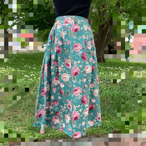 現品のみ 仕上がり品 アンティーク薔薇柄スカート グリーン RSH