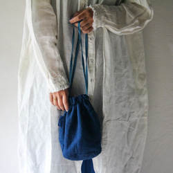temari /リネン 藍染め 巾着 6枚目の画像