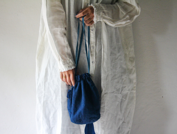 temari /リネン 藍染め 巾着 6枚目の画像