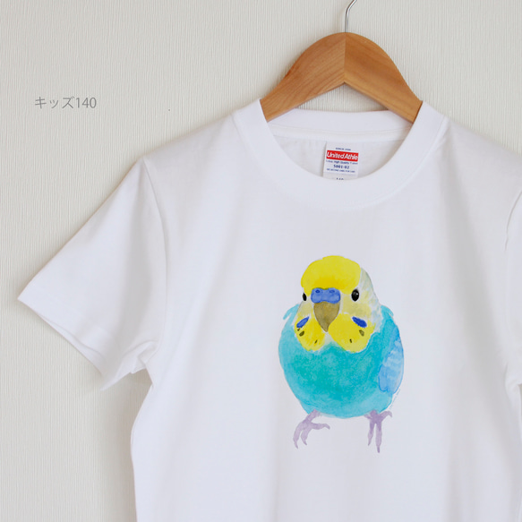 p-jet　セキセイインコ（レインボー） Tシャツ キッズ　/　親子コーデ　リンクコーデ　お揃い　子供 　/ 鳥 2枚目の画像