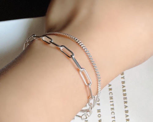 ライトな雰囲気Doubleチェーンブレスレット[925silver
