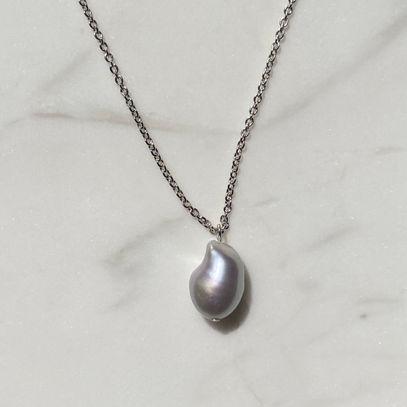 天然グレーパールシルバー ネックレス 12mm選べるパール✨グレーバロックパール1粒✨ネックレス