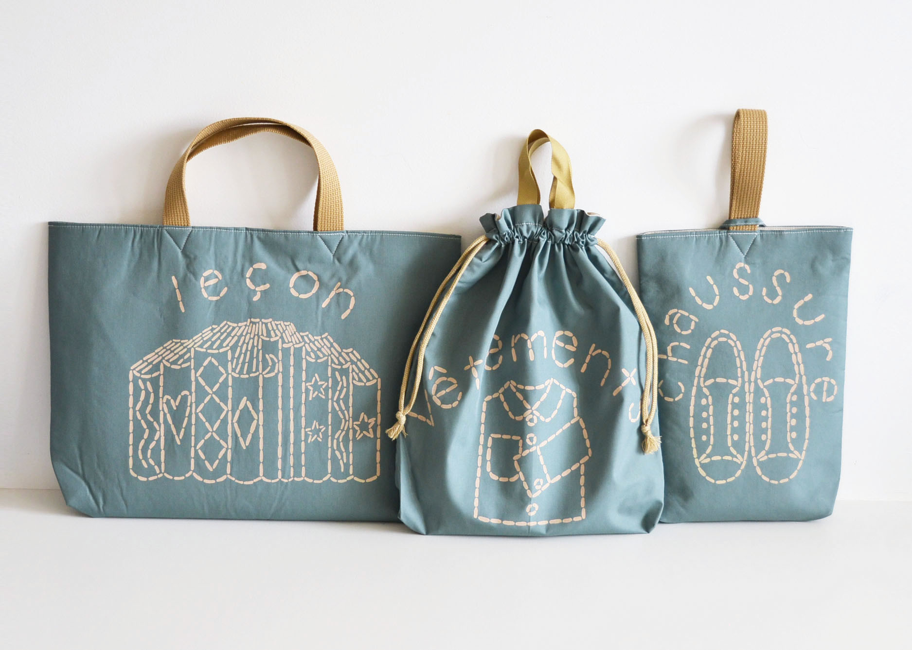 サイズオーダー◎入園入学準備バッグ3点セット 新色 フォレストグリーン　ご入園、ご入学のお祝いに　名入れ無料