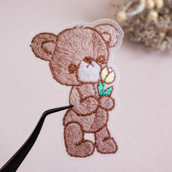 透明邊框防水貼紙/刺繡插畫泰迪熊（熊） 第3張的照片