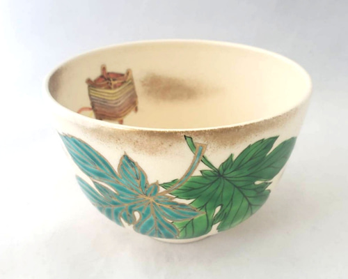 梶の葉模様　抹茶茶碗　七夕　仁清 梶の葉模様 抹茶茶碗 七夕 仁清 （茶道具 抹茶茶碗 仁清写し