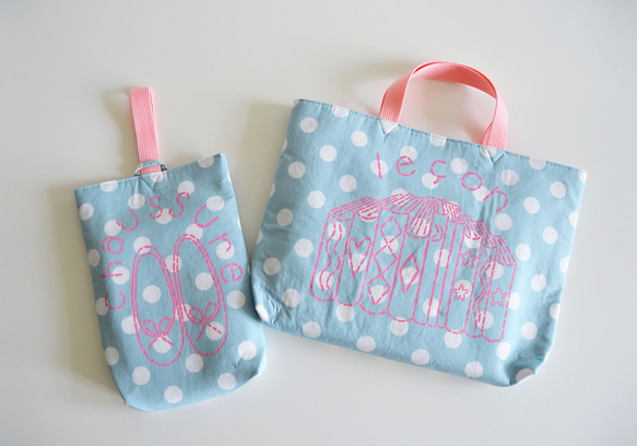 ハンドメイド　レッスンバッグ　上履き袋　レース　ドット　ピンク サンリオ - マイメロ×ピンク 2点セット レッスンバッグ 上履き袋