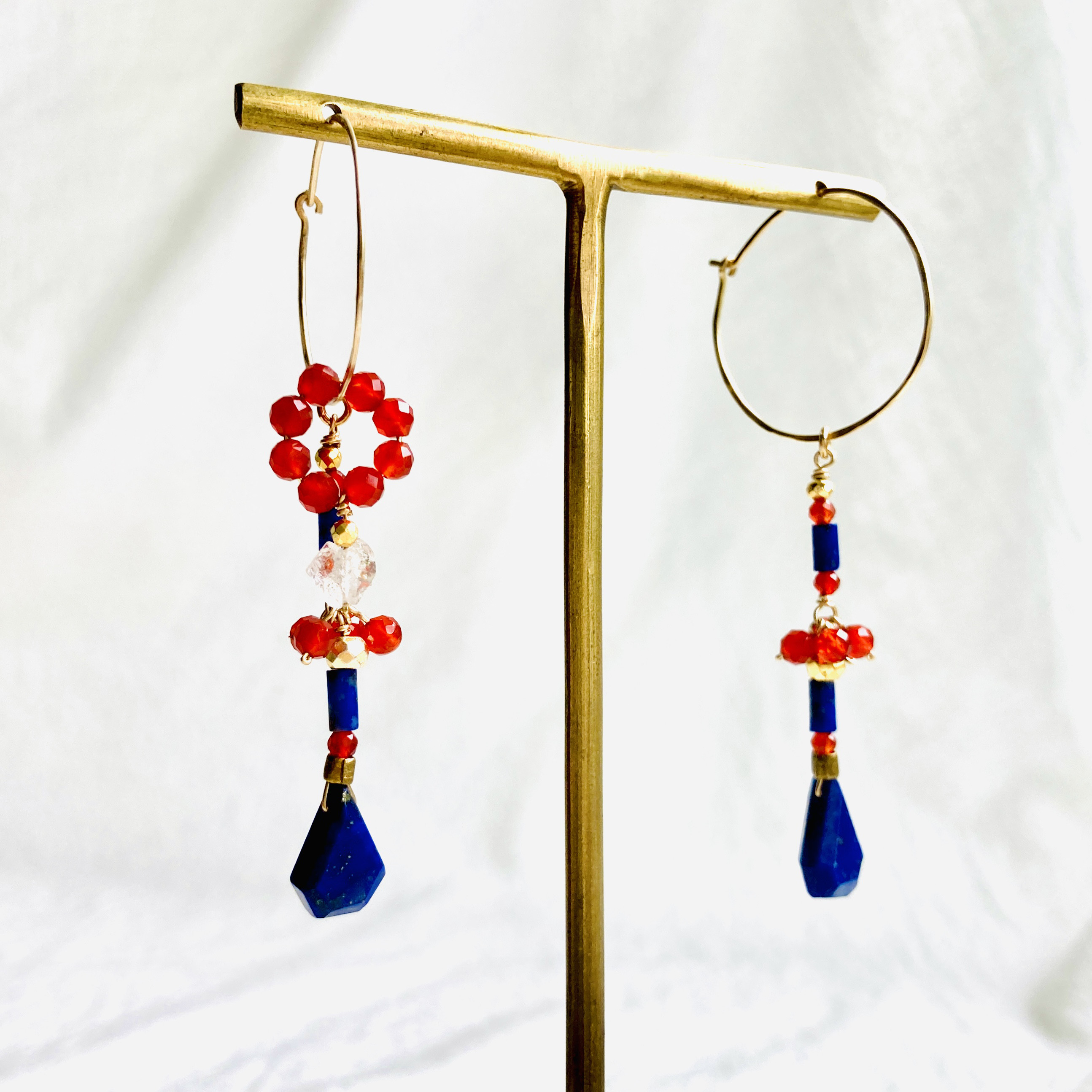 Red and Blue　3way アシンメトリーフープピアス　K14gf　　1点もの