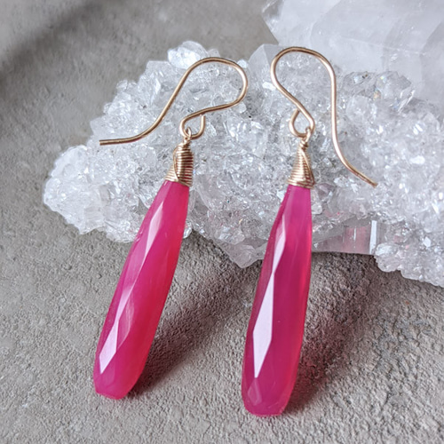 再販♪ビビットピンクカルセドニー ピアス/イヤリング 14kgf ピアス