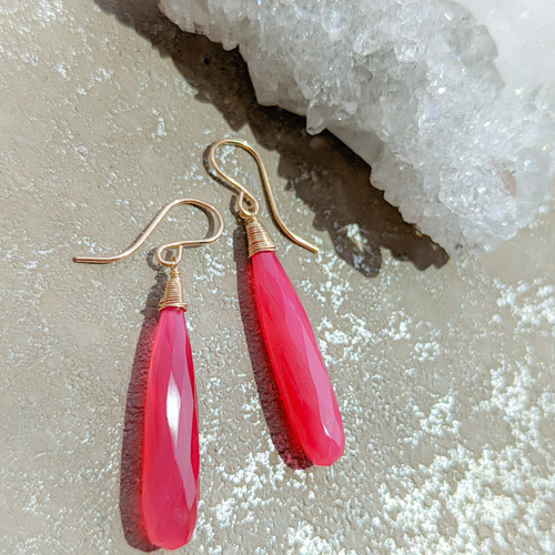 再販♪ビビットピンクカルセドニー ピアス/イヤリング 14kgf
