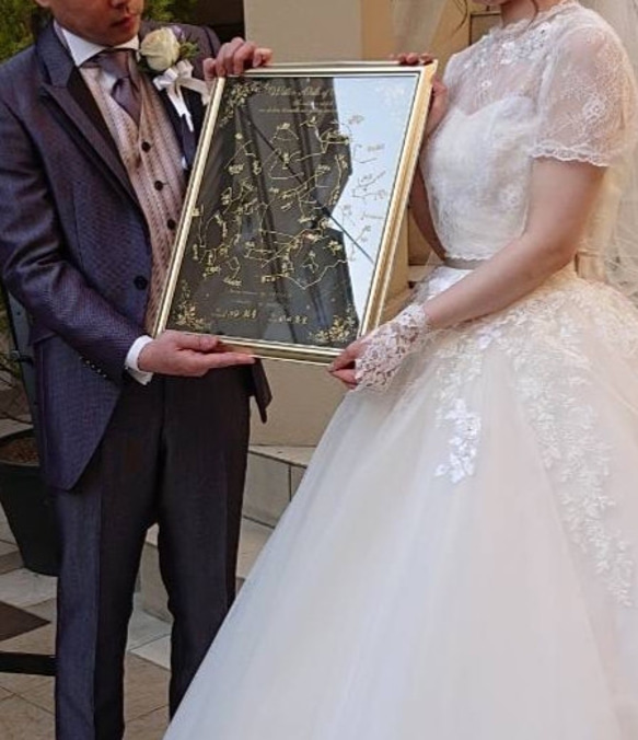 星座の結婚証明書（透明・クリア素材）ガラスとアクリルの2枚重ねゴールドフレーム-立会人署名60名可-結婚式-参加型演出 7枚目の画像