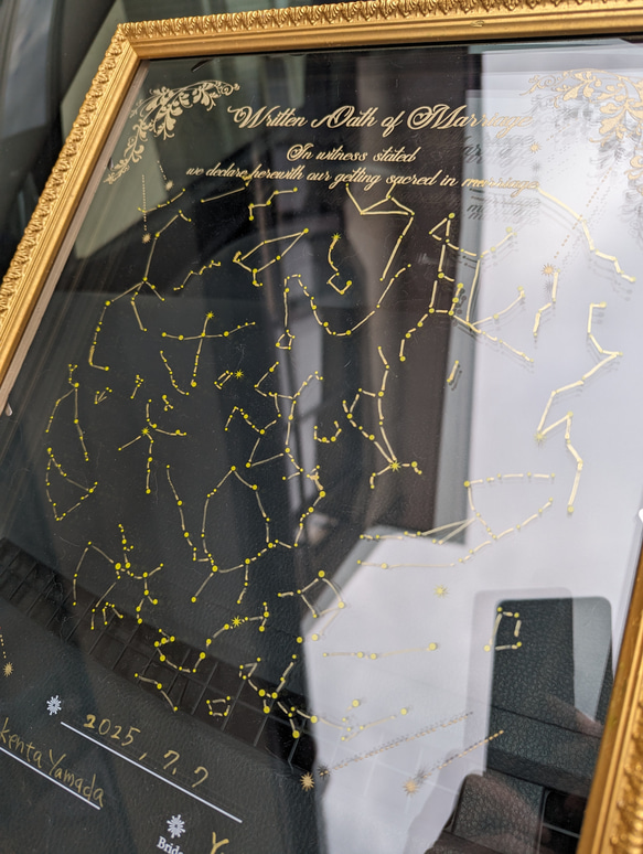 星座の結婚証明書【ガラスとアクリルの2枚重ね】アンティークフレームゲスト参加型60名〜可- 星座の結婚証明書