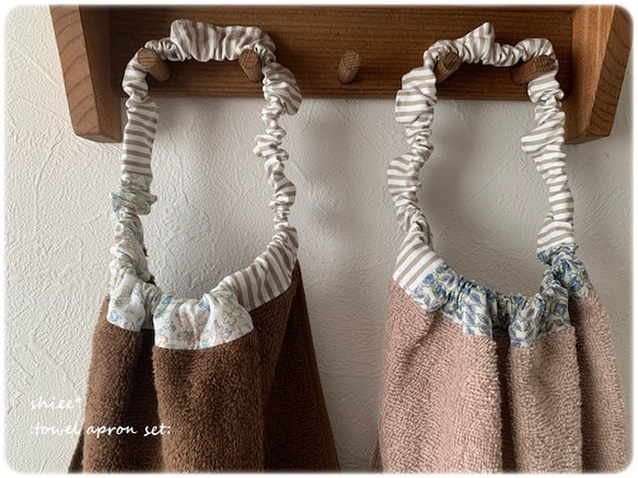 即時出貨★Liberty Meadow Tails 淡色&amp;睡玫瑰藍色貼布毛巾圍裙套裝② 第1張的照片