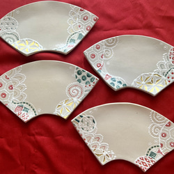 扇皿 5枚セット 和柄皿 イッチン皿 4枚目の画像