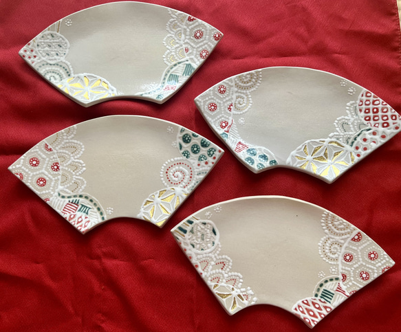 扇皿 5枚セット 和柄皿 イッチン皿 4枚目の画像