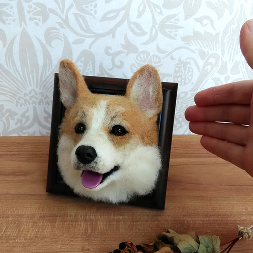 羊毛フェルト 笑顔のコーギーさんフレーム 羊毛フェルト 羊毛わんこ 福