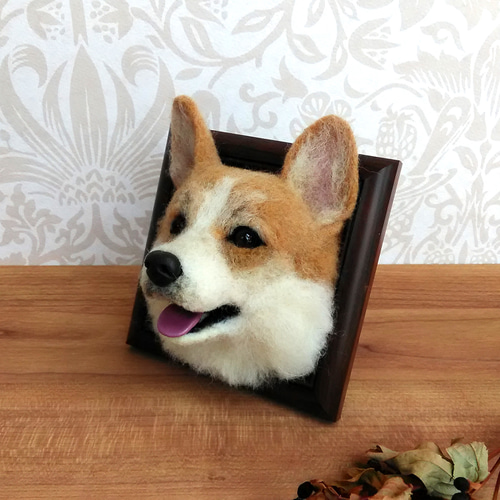 コーギーさん✿参考画像✿羊毛フェルト 羊毛フェルト 笑顔のコーギーさんフレーム 羊毛フェルト 羊毛