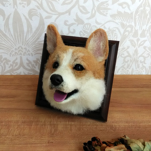 羊毛フェルト 笑顔のコーギーさんフレーム 羊毛フェルト 羊毛わんこ 福