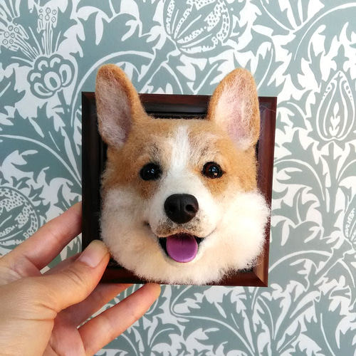 羊毛フェルト 笑顔のコーギーさんフレーム 羊毛フェルト 羊毛わんこ 福