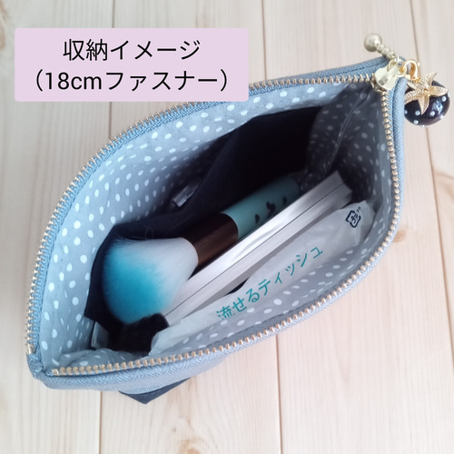 ダークビッケンバーグ　革紐付きポーチ レザー18cm 大きめドットポーチ ポケット付き グリーン水玉×黒革