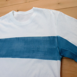 手染め　ボーダーTシャツ　幸運の四つ葉のクローバー型染め　日本製 3枚目の画像