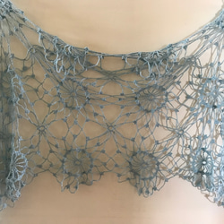 コットンリネン糸　モチーフ編みのショール　ストール　かぎ針編み　編み物　大判ショール 3枚目の画像