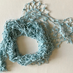 コットンリネン糸　モチーフ編みのショール　ストール　かぎ針編み　編み物　大判ショール 7枚目の画像