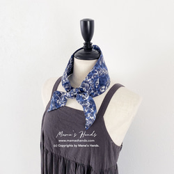 時尚義大利製造亞麻佩斯利藍色 x 灰色夏季冰袋冬季保暖頸部涼爽圍巾母親節 第3張的照片