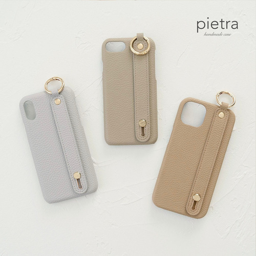 スマホショルダーストラップ付 iPhone スマホケース モカベージュ