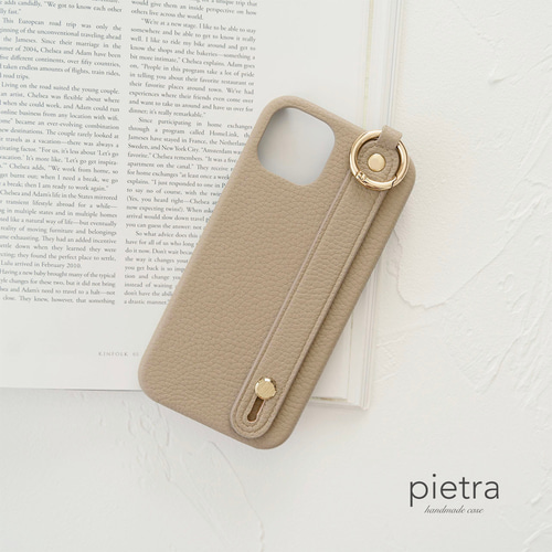 スマホショルダーストラップ付 iPhone スマホケース モカベージュ