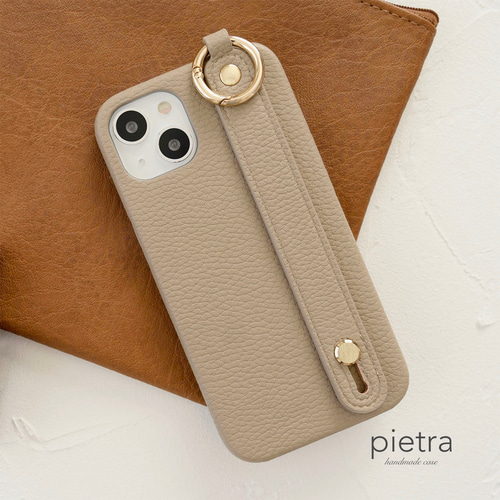 スマホショルダーストラップ付 iPhone スマホケース モカベージュ