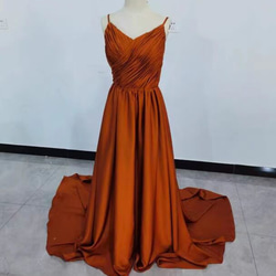 上品！テラコッタ パーティードレス キャミソール 背中見せ 結婚式  