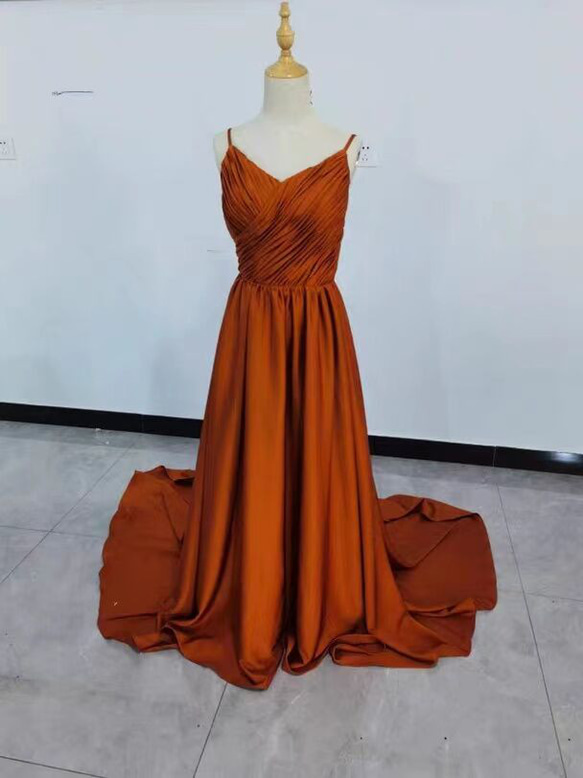 上品！テラコッタ パーティードレス キャミソール 背中見せ 結婚式  