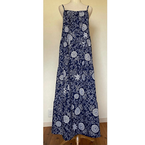 浴衣リメイクキャミソールワンピース/マキシ丈/紺地・花柄