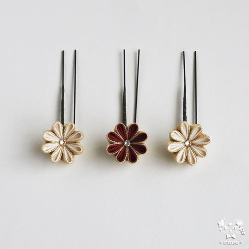 牡丹の花宴✤Uピン11本セット ⊰紅白⊱ つまみ細工 髪飾り 結婚式 成人