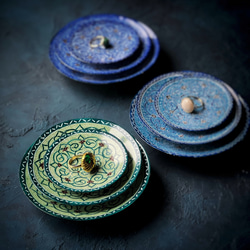 ペルシャのエナメル皿３枚セット　飾り皿　ジュエリートレイ（エメラルド）【ミーナーカーリーC002】 17枚目の画像