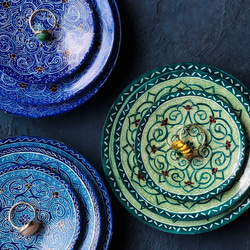 ペルシャのエナメル皿３枚セット　飾り皿　ジュエリートレイ（エメラルド）【ミーナーカーリーC002】 11枚目の画像