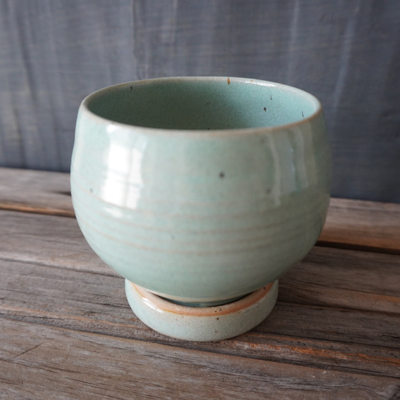 【陶器】水色の均窯釉の植木鉢 　送料無料 6枚目の画像