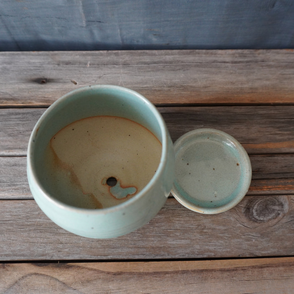 【陶器】水色の均窯釉の植木鉢 　送料無料 10枚目の画像