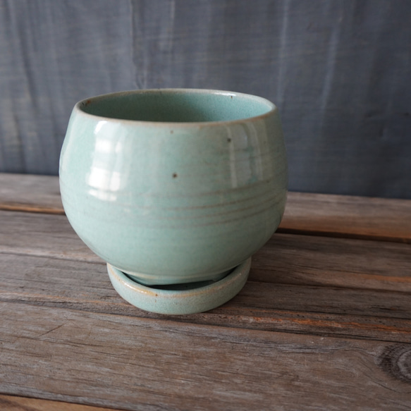 【陶器】水色の均窯釉の植木鉢 　送料無料 7枚目の画像