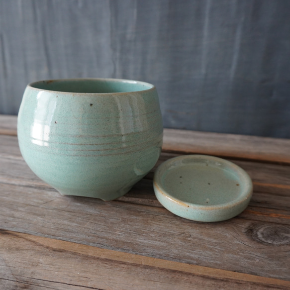 【陶器】水色の均窯釉の植木鉢 　送料無料 11枚目の画像